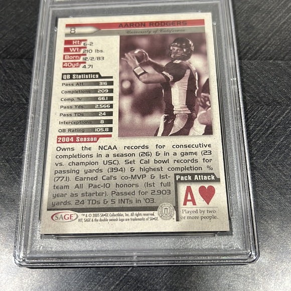 Aaron Rodgers 2005 SA-GE Hit #8 GRADED PSA GEM MINT 10 ROOKIE RC PACKERS - Picture 3 of 6